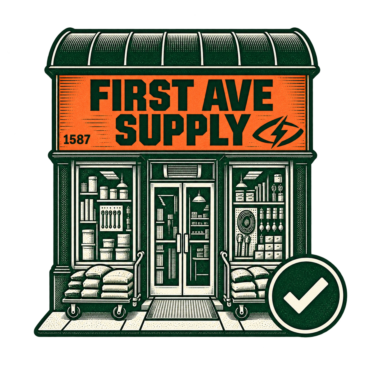 First Ave Supply storefront at 1587 First Avenue, in stock today