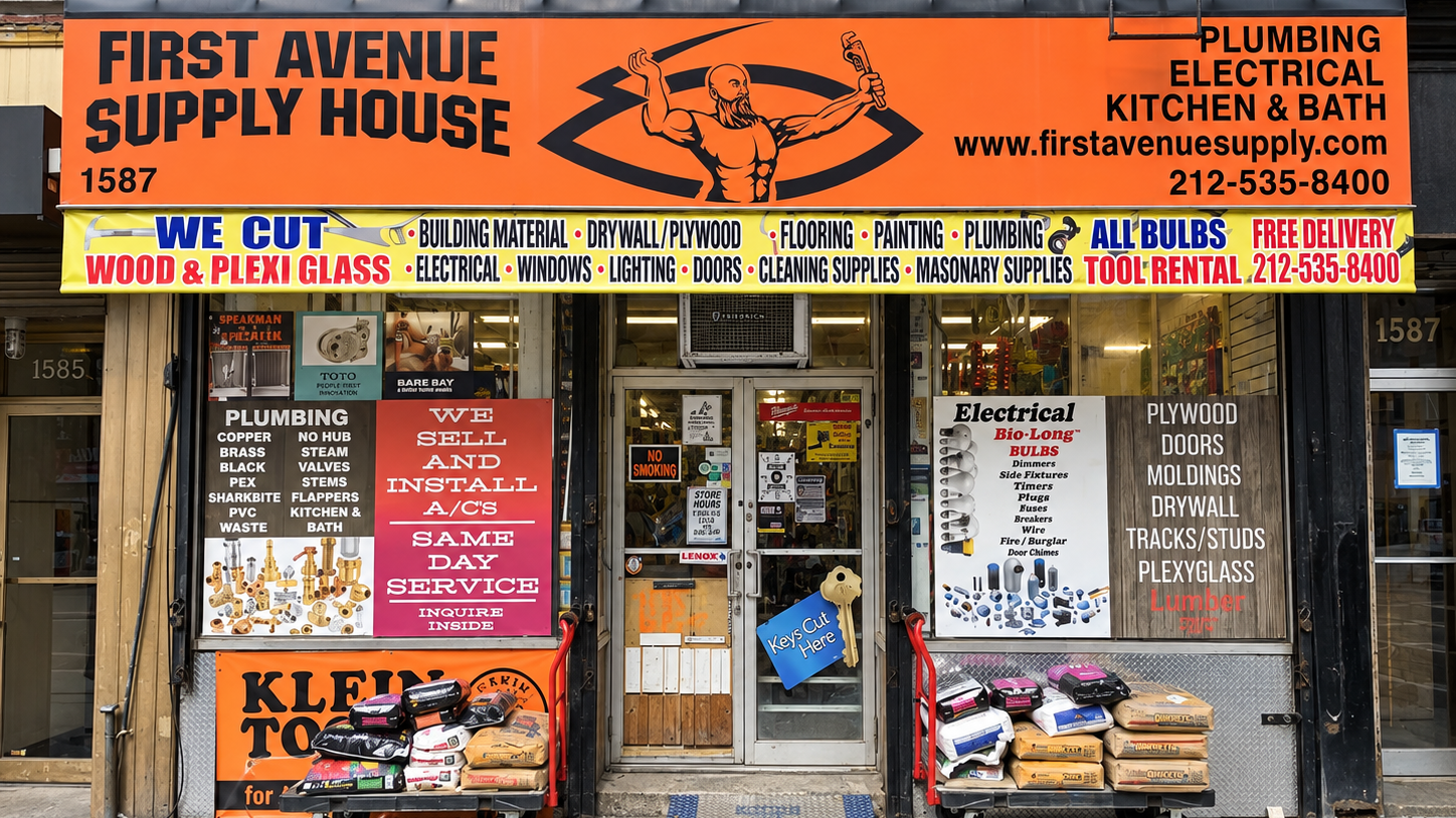 The First Ave Supply counter and storefront at 1587 First Avenue